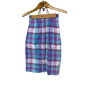 Nell Flowers Vintage Plaid Skirt Button Front Cotton Purple Blue Pink White Sz 6